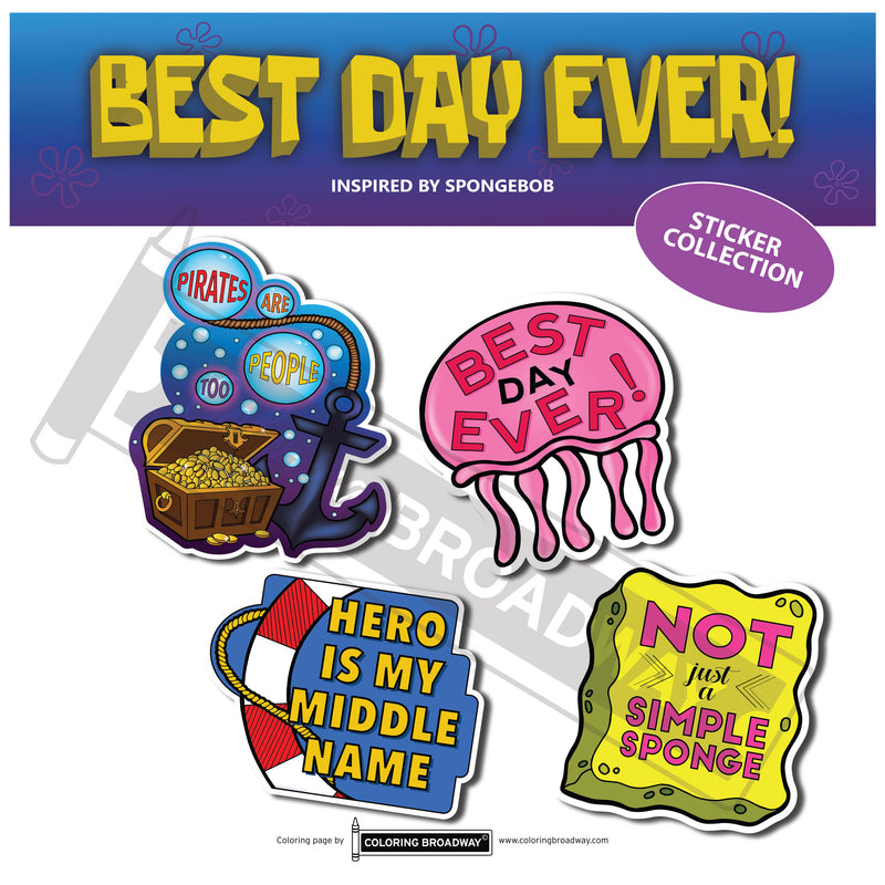 SpongeBob "Best Day Ever” Sticker Collection – (Set of 4 – 3” Die Cut Stickers)