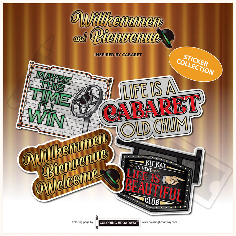 Cabaret "Willkommen, and Bienvenue" Sticker Collection – (Set of 4 – 3” Die Cut Stickers)