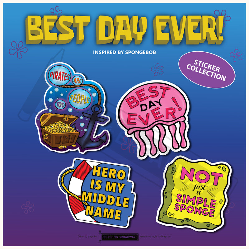 SpongeBob "Best Day Ever” Sticker Collection – (Set of 4 – 3” Die Cut Stickers)