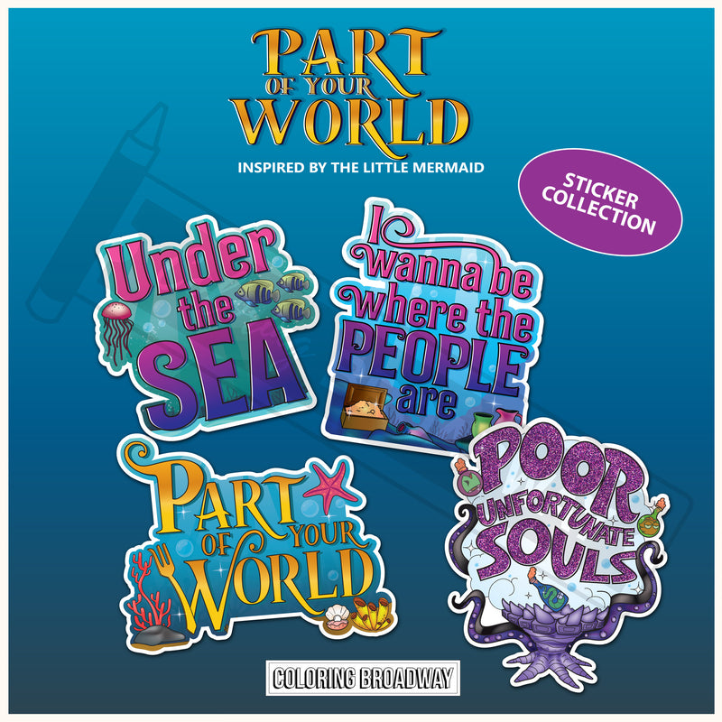 The Little Mermaid "Part of Your World" Sticker Collection – (Set of 4 – 3” Die Cut Stickers)
