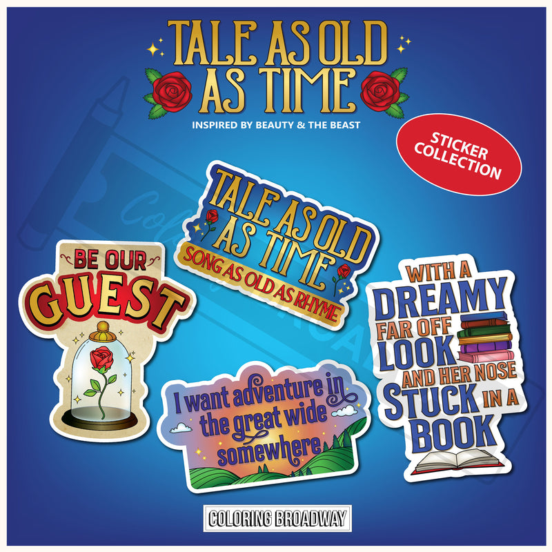 Beauty and the Beast "Tale as Old as Time" Sticker Collection – (Set of 4 – 3” Die Cut Stickers)