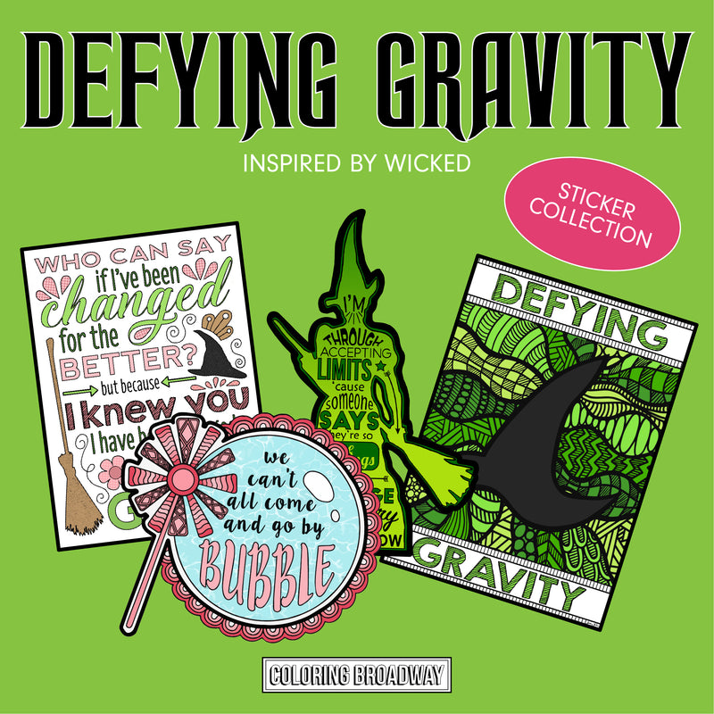 Wicked "Defying Gravity" Stickers (Set of 4 - 3" Die Cut Stickers)