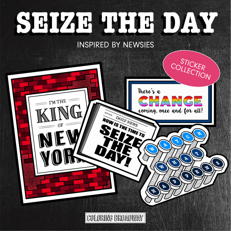Newsies "Seize the Day" Stickers (Set of 4 - 3" Die Cut Stickers)