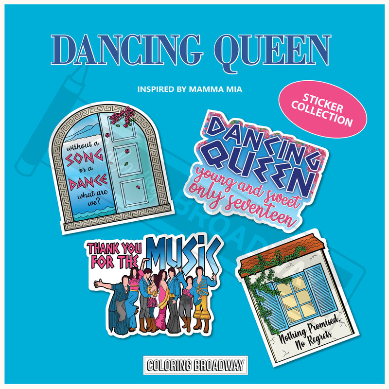 Mamma Mia "Dancing Queen” Sticker Collection – (Set of 4 – 3” Die Cut Stickers)