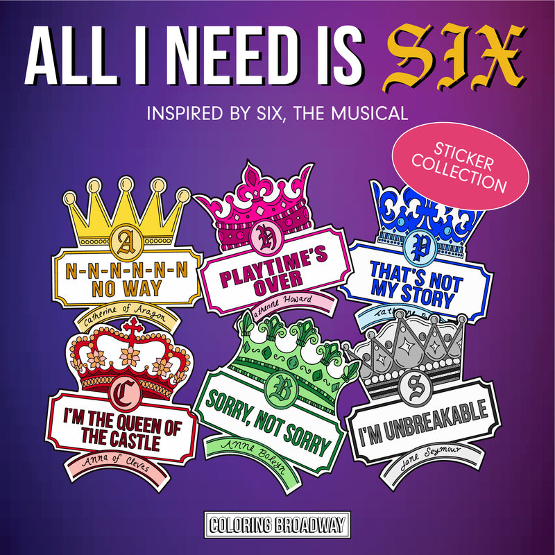 Six the Musical Stickers QUEENS SET (Set of 6 - 3" Die Cut Stickers)